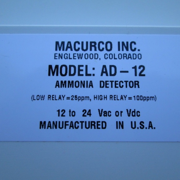 MACURCO AD-12 Fixed Gas AMMONIA Detector 12/24VAC/DC - Picture 2 of 6